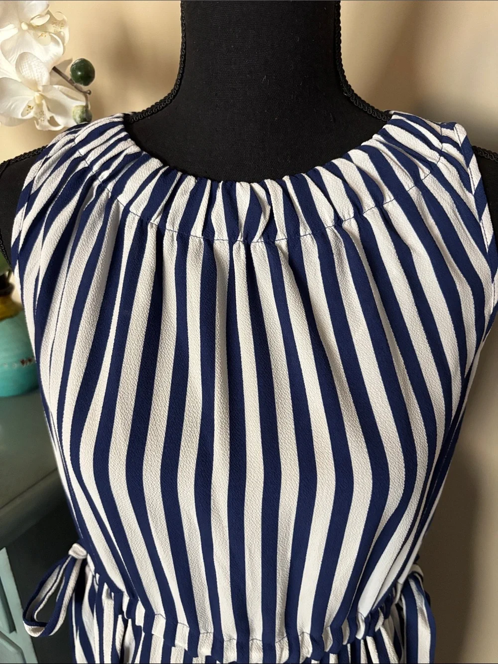 Juicy Couture Navy and White Vertical Stripe Sleeveless Midi Dress - Picture 4 of 10